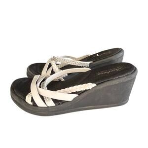 Womens Skechers Memory Foam Wedge Sandals Studded Size 8 White Black